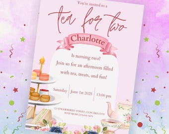 Tea Party Birthday Invitation: Editable Template (Digital Download)