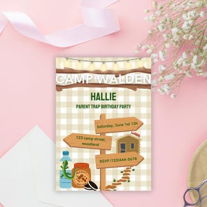 Invitación de cumpleaños de Parent Trap editable / Canva personalizable, descarga en PDF o impresión / Cumpleaños con temática de Camp Walden / MelonPopStudio