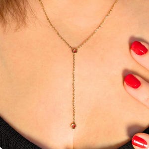 Y-format minimalistiskt halsband, alla hjärtans dag-stil, rostfritt stål - långt guldfärgat lassohalsband med rosensten - present till kvinnor, mammasmycken