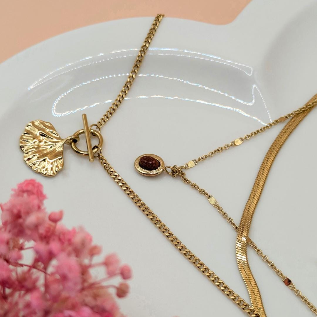Collier Ikita Triple Rangs Acier Doré