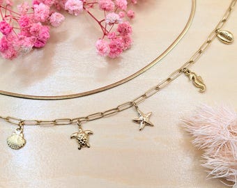 Charm necklace charms necklace grigri shell starfish turtle palm tree seahorse tassels - women's necklace stainless steel jewelry