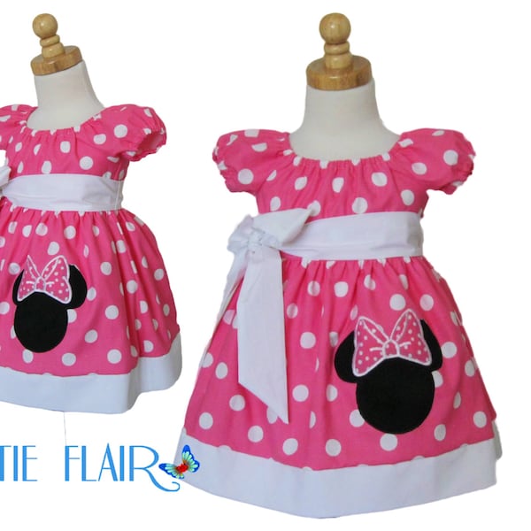 Minnie Mouse Pink   Polka dots Dress and white with Applique