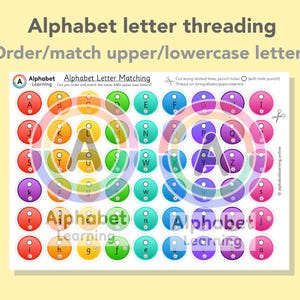 Regenboogalfabetkralen rijgen, alfabet matchen, kleine en hoofdletters matchen, alfabetvolgorde, letter matchen, alfabet inrijgen
