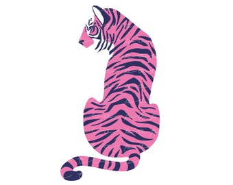 New! Tiger Clip Art V.2 in Pink and Navy (Instant Download) preppy, clip art, hand drawn clip art