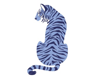 New! Tiger Clip Art V.3 in Cornflower and Navy (Instant Download) preppy, hand drawn clip art