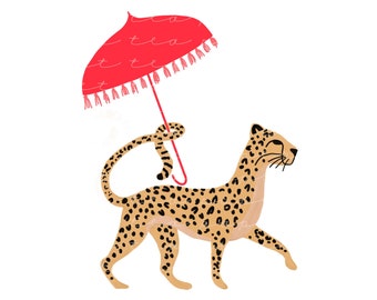 Chinoiserie Cheetah Clip Art: Gouache-Style Illustration (Instant Download)