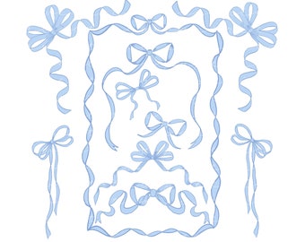 Bows and Ribbon Clip Art in Blue (Instant Download)