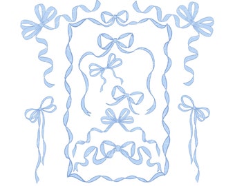 New! Bows and Ribbon Clip Art in Blue (Instant Download)