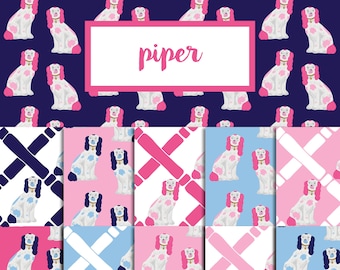 Piper Digital Paper Pack (Instant Download) staffordshire spaniel, dog, bamboo, chinoiserie, preppy