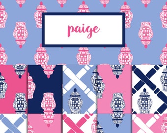 Paige Digital Paper Pack (Instant Download) ginger jar, bamboo, chinoiserie, preppy, repeat