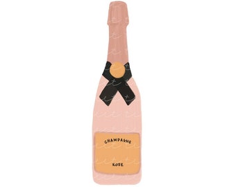 Champagne Bottle Gouache-Style  Clip Art V.2 (Instant Download) preppy, clip art, hand drawn clip art