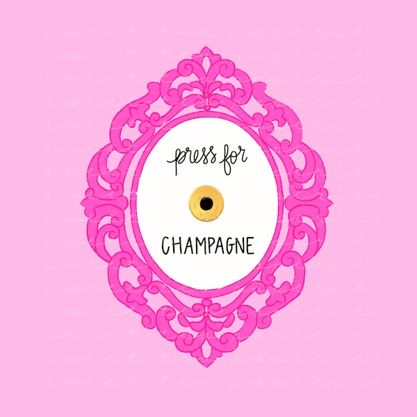 New! Press For Champagne Button Clip Art (Instant Download) preppy, clip art, hand drawn clip art
