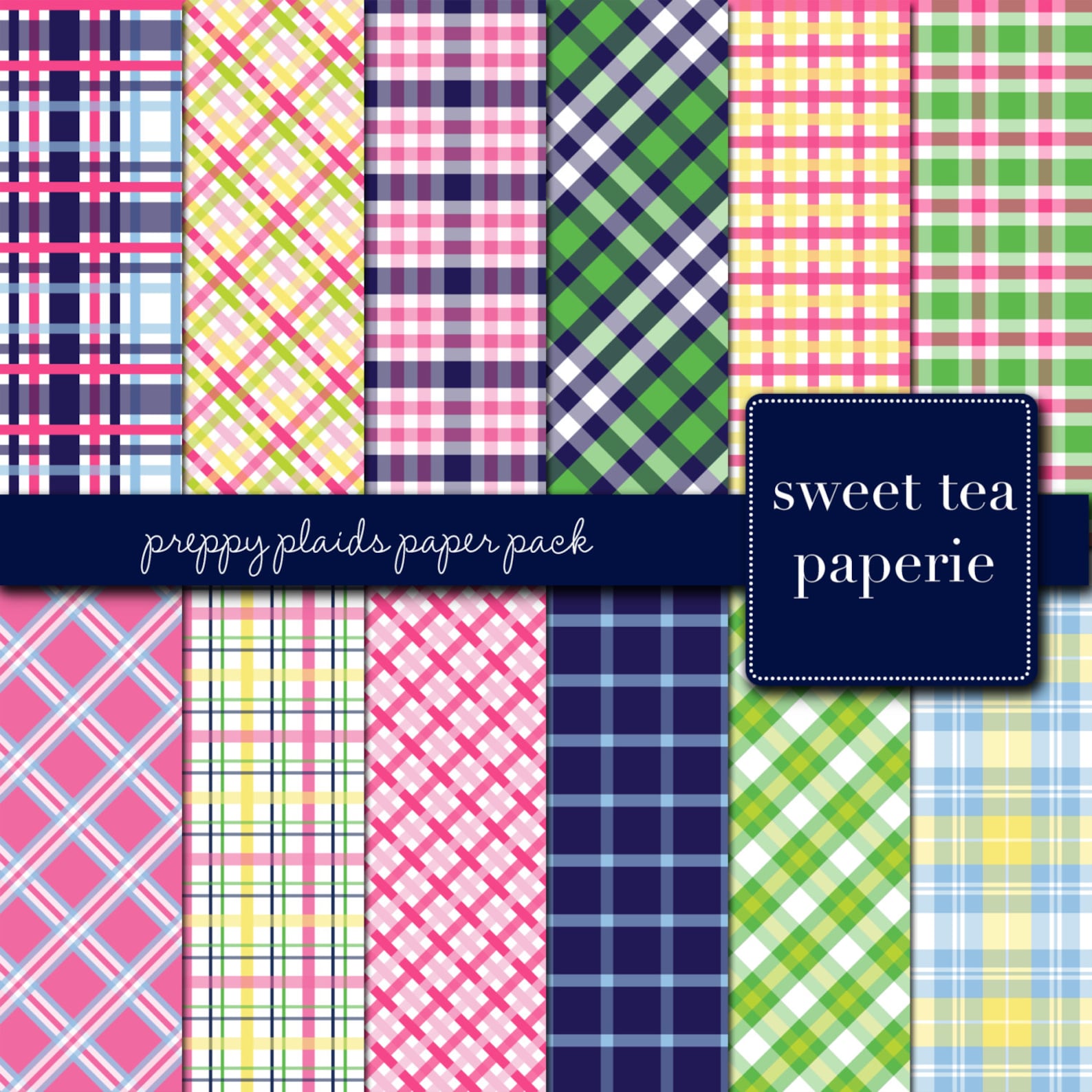 Preppy Plaids Digital Paper Pack (instant Download) Palm Beach, Preppy ...