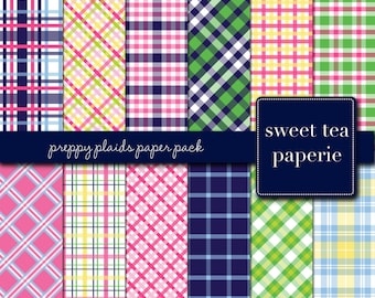 Preppy Plaids Digital Paper Pack (Instant Download) palm beach, preppy, plaid, madras