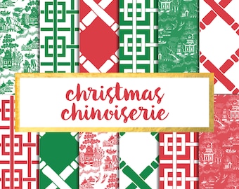 Christmas Chinoiserie Digital Paper Pack (Instant Download)