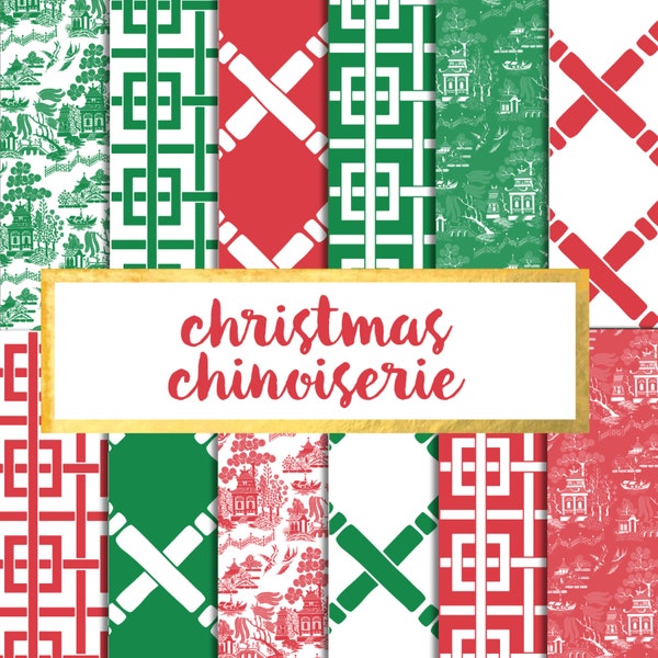 Christmas Chinoiserie Digital Paper Pack (Instant Download)