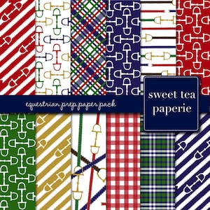 Equestrian Prep Digital Paper Pack (Instant Download) equestrian, bit, horse, plaid, polo, fall