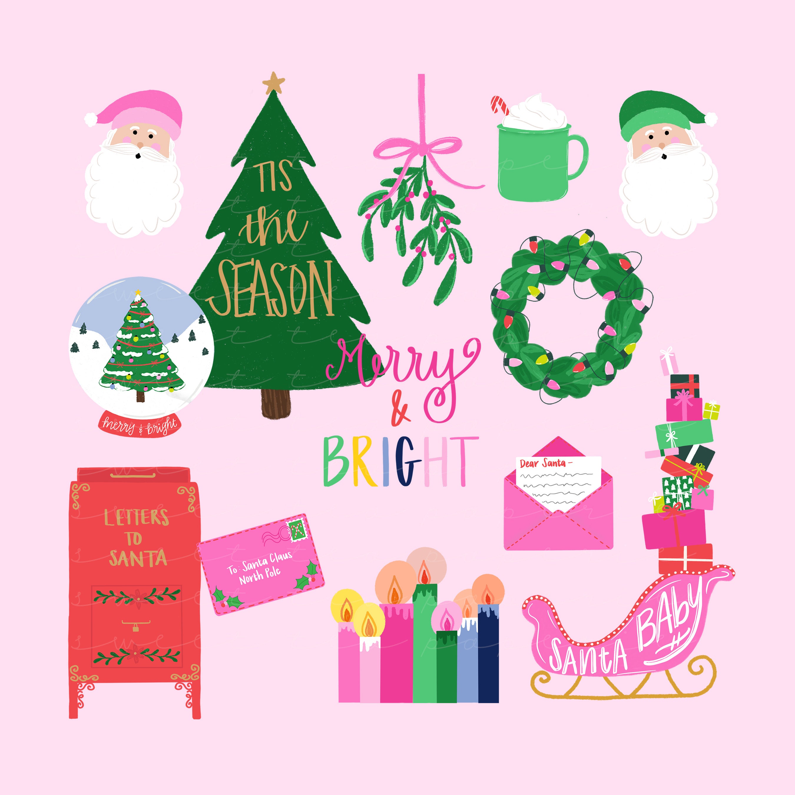 Preppy Christmas Clip Art instant Download 