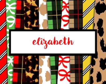 Elizabeth Digital Paper Pack (Instant Download) tortoise shell, leopard, bows, preppy, tartan