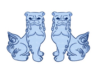 New! Foo Dog Clip Art in Blue (Instant Download)