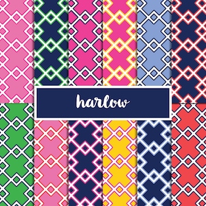 Harlow V.2 Digital Paper Pack (Instant Download)  preppy, lattice, pattern, geometric