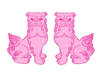 New! Foo Dog Clip Art in Pink (Instant Download)