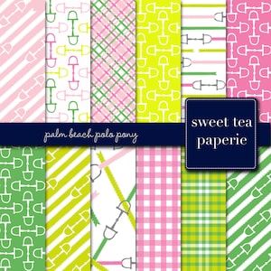 Palm Beach Polo Pony Digital Paper Pack (Instant Download) equestrian, bit, horse,  palm beach