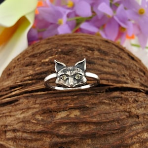 Fox Jewelry, Handmade Oxidized Silver Fox Head Ring with Citrine Eyes – Animal Jewelry for Nature Lovers, Rustic Oxidized Silver Fox Ring