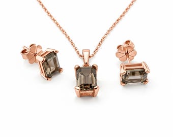 Conjunto de piedras preciosas naturales de corte octogonal / Piedras de 8 x 6 mm / Pendientes, colgante y cadena