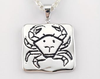 Collar de cangrejo para hombre: colgante de plata de ley 925 grabado a mano
