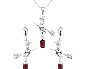 Conjunto de joyería de bruja sólida 3D / Detalles de piedras preciosas naturales / Plata artesanal 925