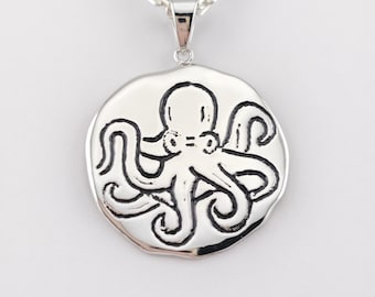 Collar de pulpo de plata de ley maciza hecho a mano: joyería oceánica audaz para hombre