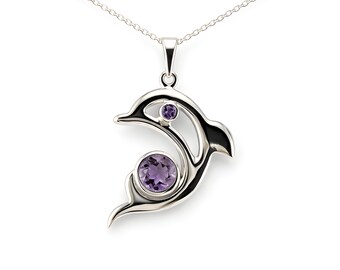 Conjunto de joyas de amatista y delfín – Plata hecha a mano