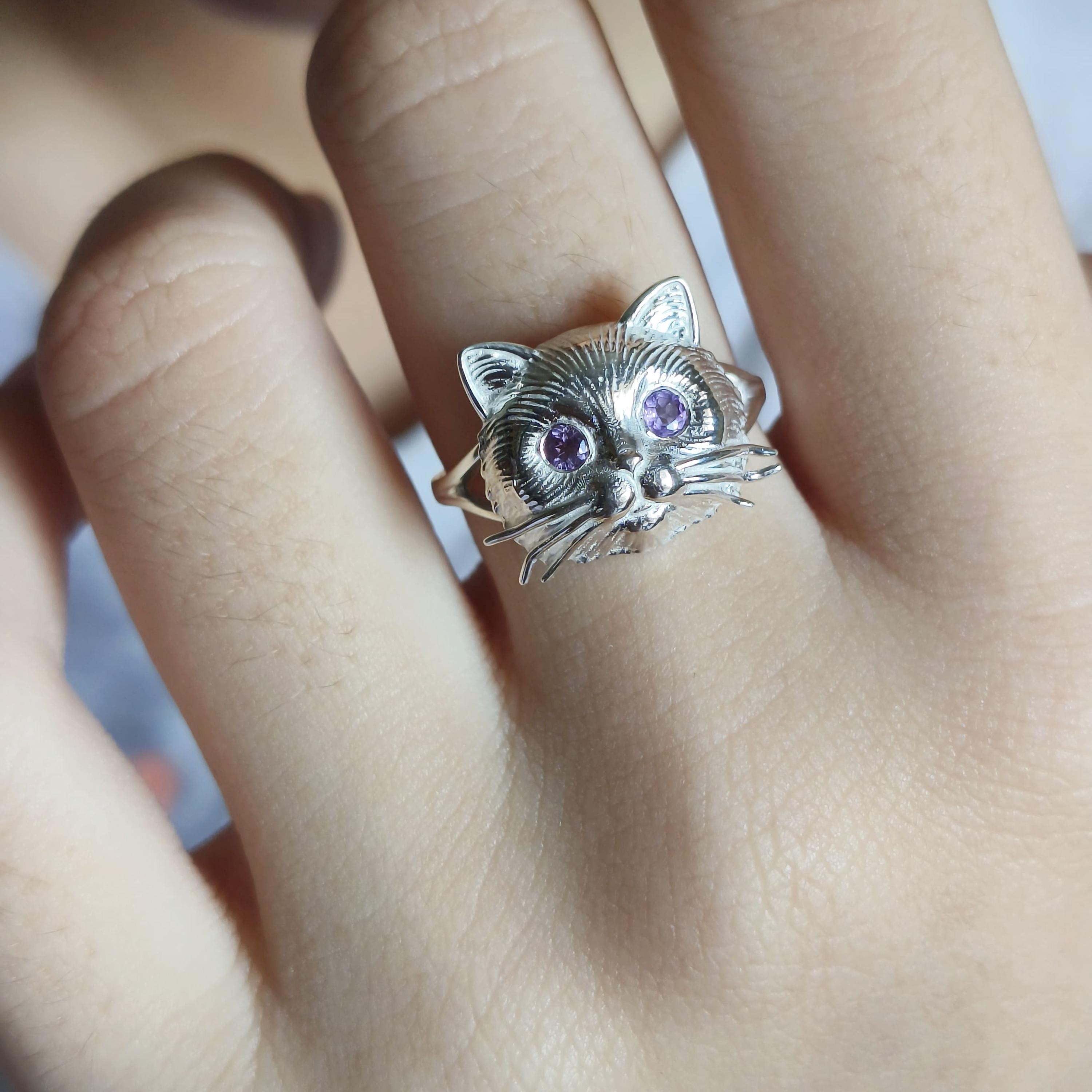 Anello Argento 925 Con Occhi Di Gatto E Opale - Diamanti Simulati 3 Carati - Disponibile Misure 5-9