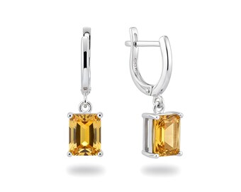 Pendientes de plata con cierre de palanca octogonal / 8 x 6 mm / 7 piedras naturales