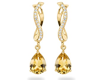 Pendientes de palanca con curva en S / Piedra preciosa de pera de 8 x 6 mm / 8 colores de piedra preciosa