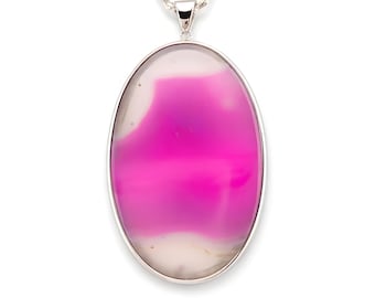 Collar grande de ágata rosa natural – Hecho a mano en plata de ley 925