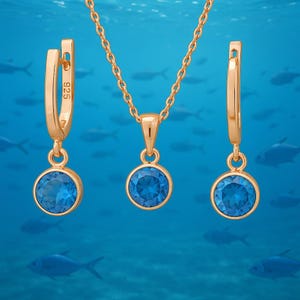 Elegant Blue Topaz Earrings & Pendant Set – Everyday Sterling Silver Jewelry, Simple Natural London Blue Topaz Set in Solid Silver