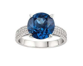 Anillo de piedra preciosa redonda natural / 4 colores a elegir / Anillo de plata con detalles de circonita