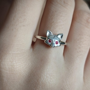 Fox Jewelry, Unique Silver Fox Ring for Women — Miniature Animal Jewelry with Ruby, 3D Silver Fox Head Ring — Natural Ruby Gemstone Eyes