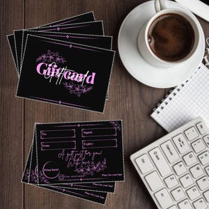 Virtuele cadeaubonnen voor je bedrijf! E-cadeaubon in zwarte en roze kleur. Gemak, flexibiliteit en meer bij gebruik van onze digitale cadeaubon