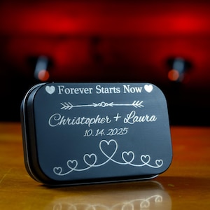Personalized Black Metal Tin - Engraved Keepsake Box, Wedding Anniversary Gift, Valentine Gift