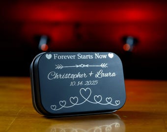 Personalized Black Metal Tin - Engraved Keepsake Box, Wedding Anniversary Gift, Valentine Gift