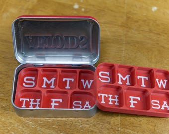 2 Week Altoid Tin Pill Organizer | Vitamins, Medication, Medicine, Cough Drops etc. 2 Tray double level magnetic | Made In Alaska, USA!