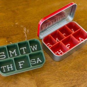 Altoid Tin Weekly Pill Organizer | Vitamins, Medication, Medicine, Cough Drops etc. Easy To Read Letters. Made In Alaska, USA! image 3