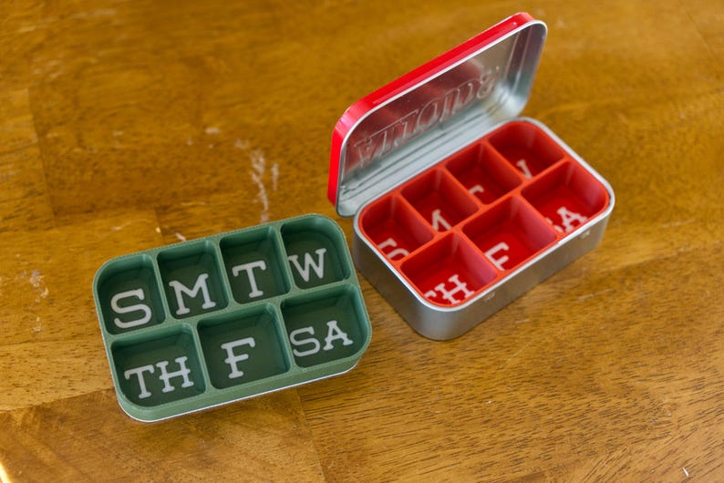 Altoid Tin Weekly Pill Organizer | Vitamins, Medication, Medicine, Cough Drops etc. Easy To Read Letters. Made In Alaska, USA! image 3