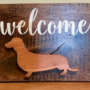 Rustic Wooden Dachshund Welcome Sign: Gift for Doxie Lover