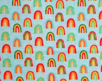Rainbows Turquoise Blue Green Yellow Orange Red Quilter's Weight Cotton Print Fabric - Material- Yardage - By the Yard