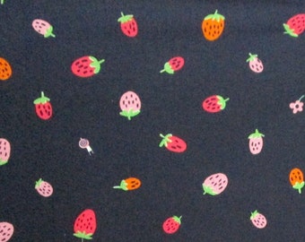 Green Pink Fruit Strawberries Dark Blue Purple Quilter's Weight Cotton Print Fabric - Material - Yardage - By the Yard