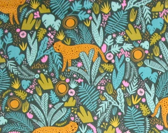 Jaguars Leopards Orange Green Pink Cats Animals Quilter's Weight Cotton Print Fabric - Material - Yardage - Fabric by the Yard